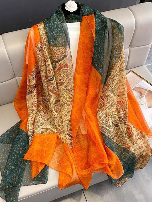 Contrast Color Flower Print Shawl&Scarf