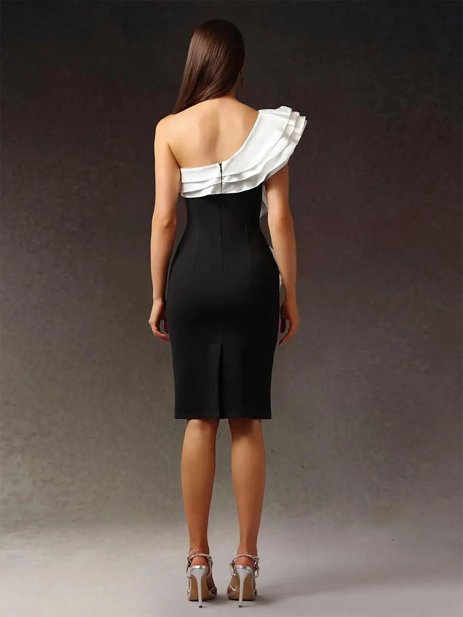 Bellamy One Shoulder Flounce Bandage Mini Dress