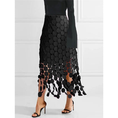 Loose Hollow Polka-Dot Solid Color Skirts Bottoms