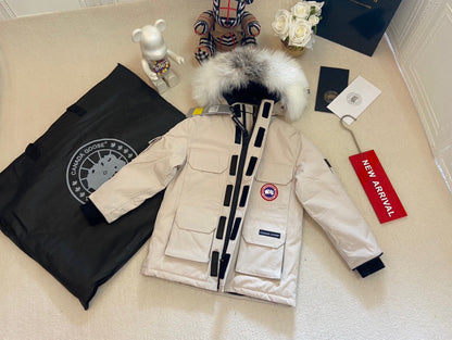 Canada Goose Children Jacket Wolf Fur Off White Polyester Cotton