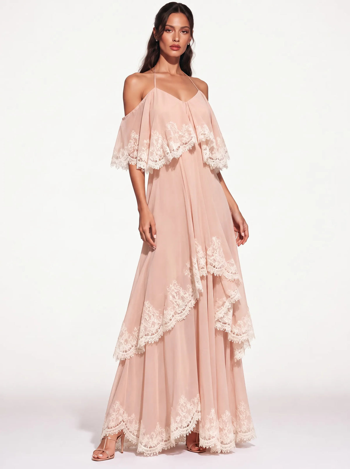 Colette Lace-Trimmed Chiffon Camisole Maxi Dress In Pink