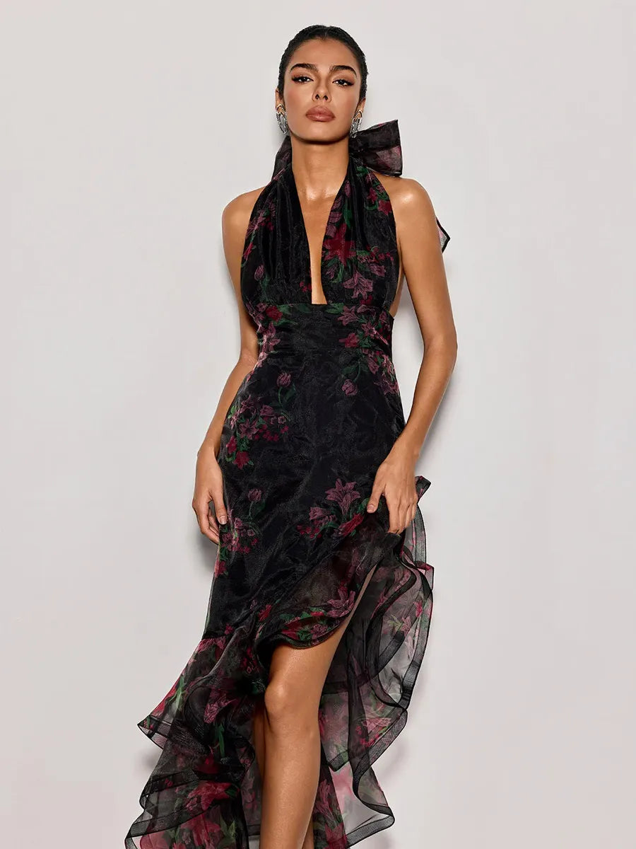 Stella Halterneck Floral Ruffle Maxi Dress
