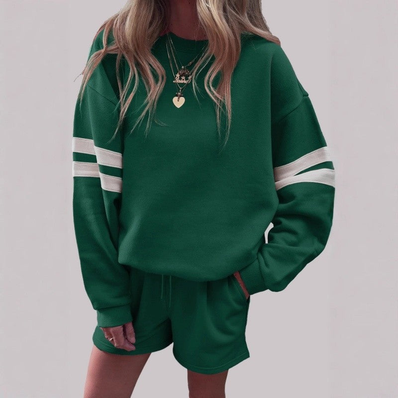 Round Neck Hoodie Shorts Set
