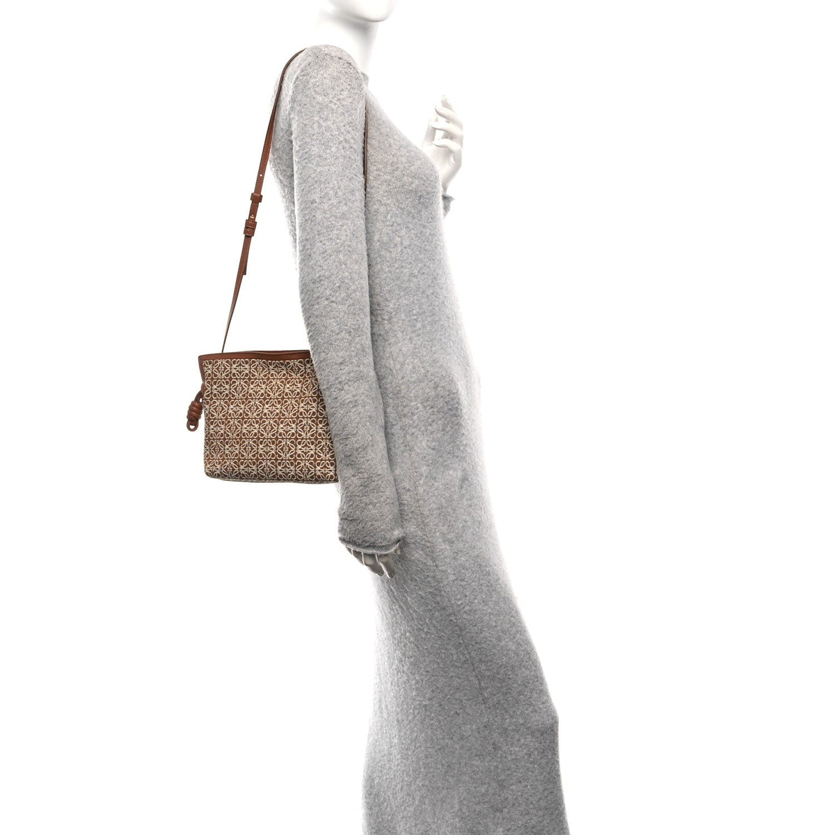 Jacquard Anagram Calfskin Mini Flamenco Knot Clutch Tan Pecan
