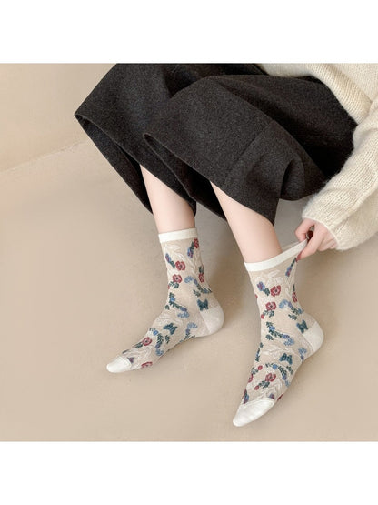 Rufia - Simple Flower Mid-Calf Socks - Chic &amp; Sweet