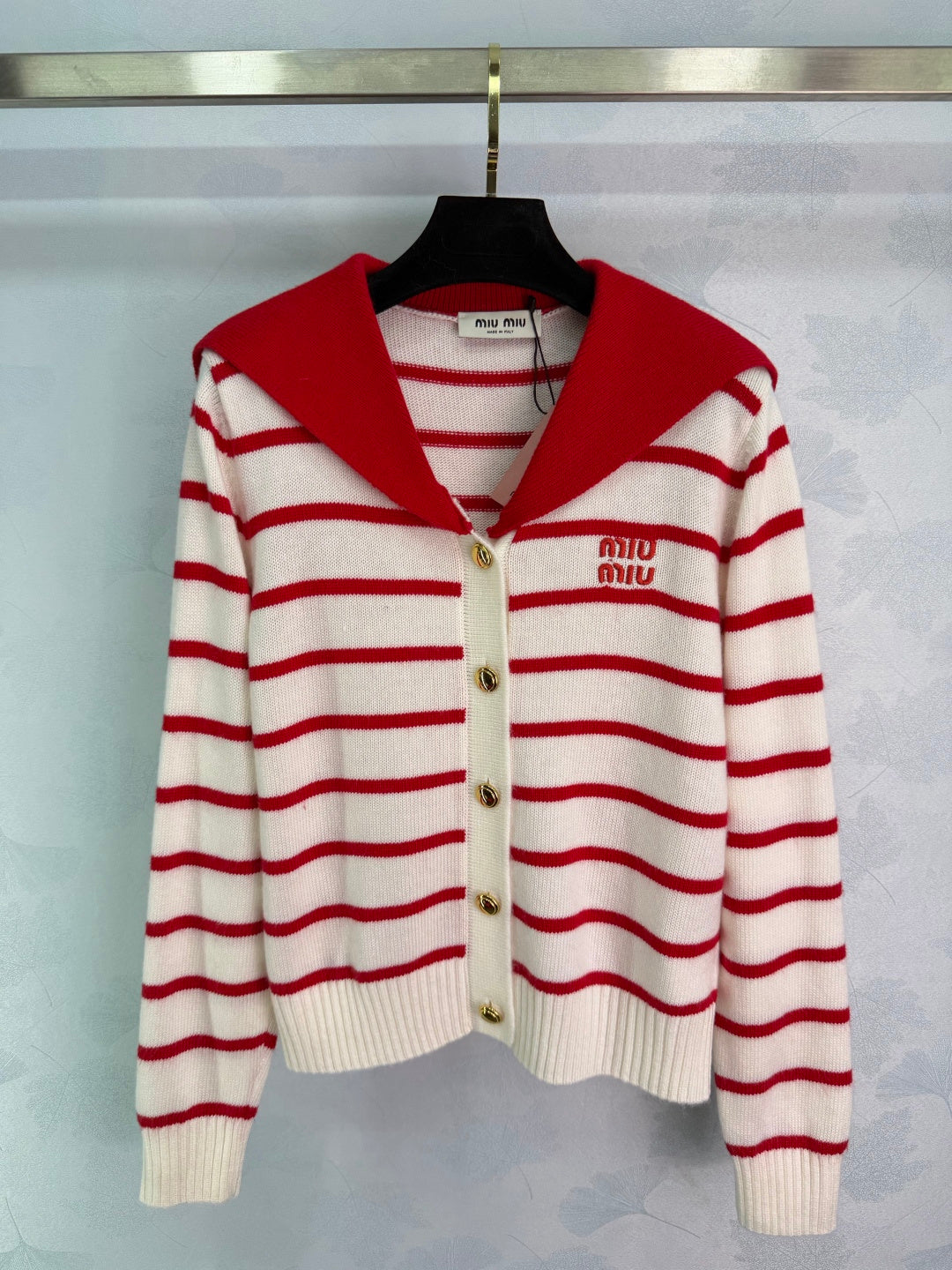 Miu 26s Striped Sailor Collar Knit Cardigan Wool 345083