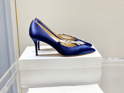 Manolo Women's Nadira Pumps 70 Blue Satin