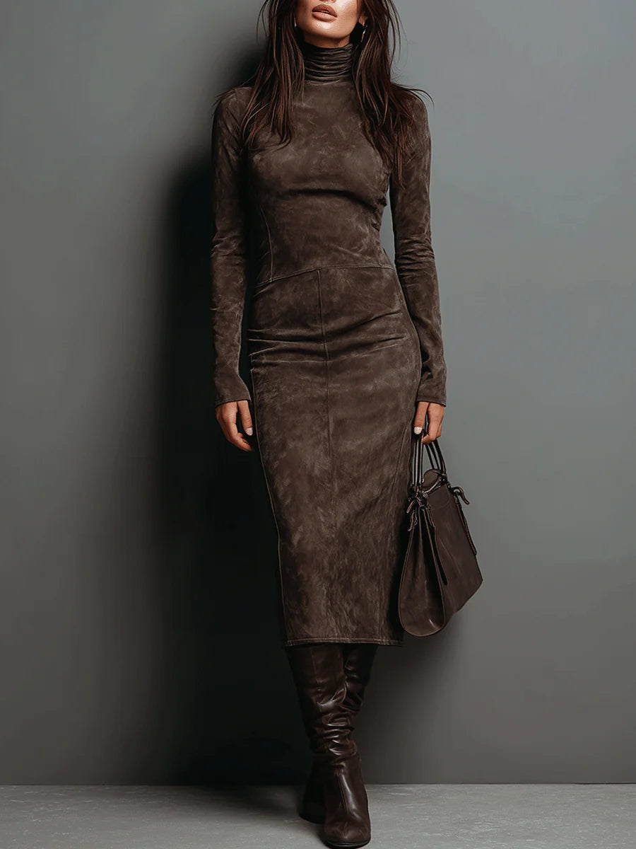 Elegant Suede Maxi Dress