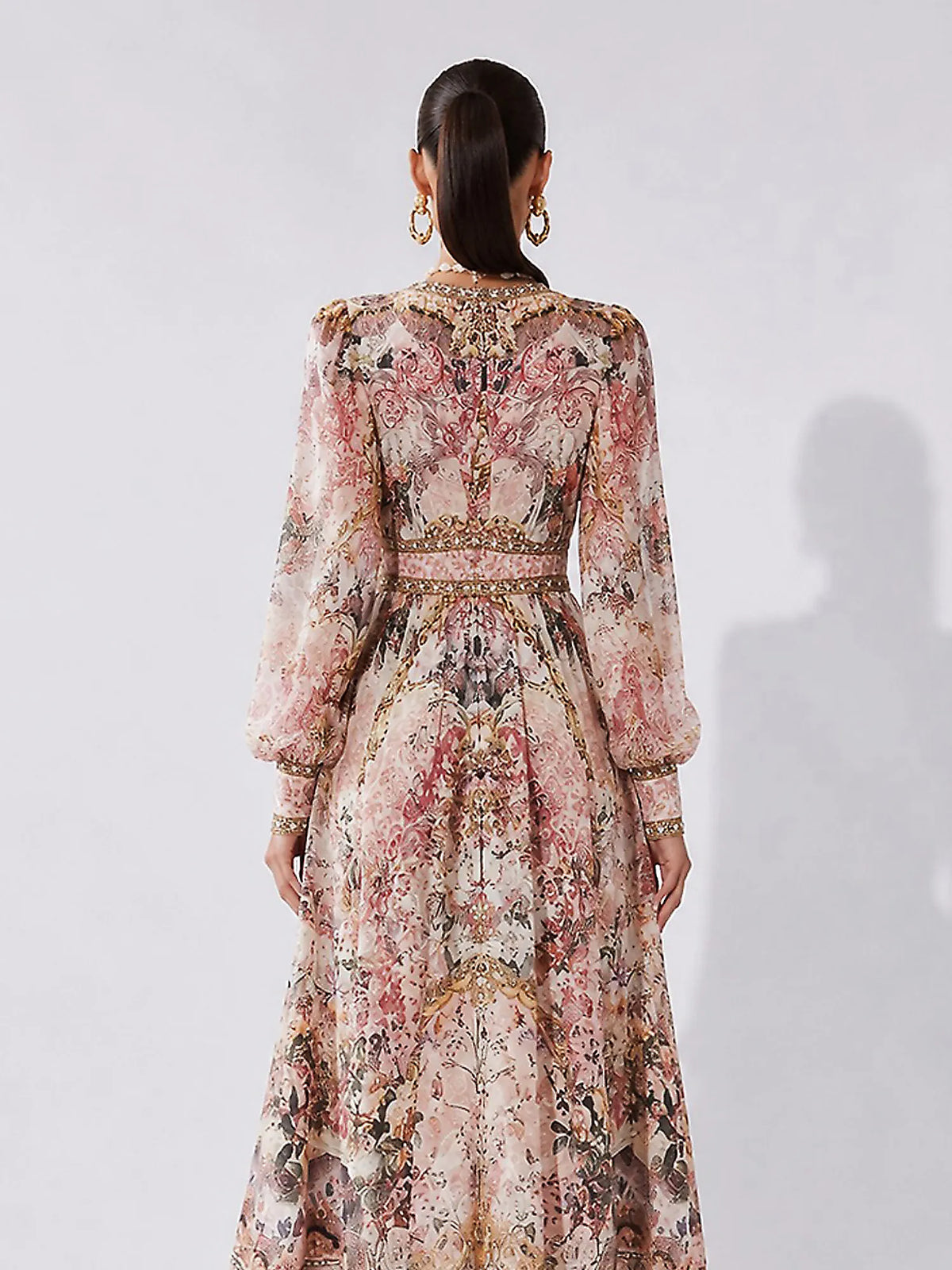Acacia Vintage-Print Long-Sleeve Maxi Dress