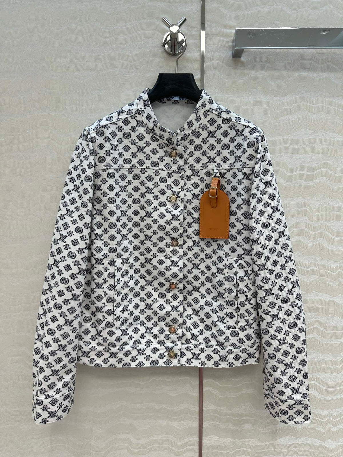 LV 25 Modern Logo Denim Long Jacket Black White Poliester