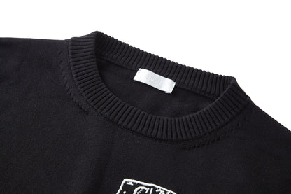 CD Embroidered Logo Sweater Black Wool Cotton