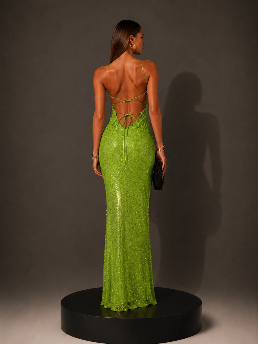 Amelie Sequined Halterneck Cutout Maxi Dress