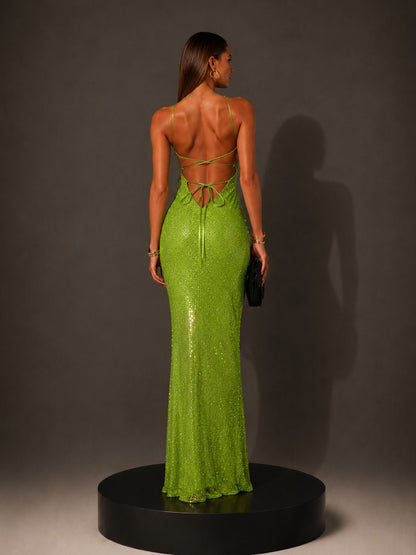 Amelie Sequined Halterneck Cutout Maxi Dress