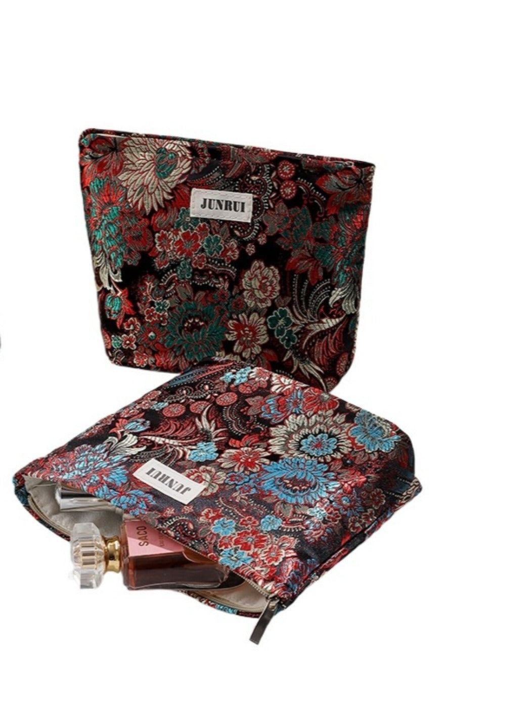 Cosbai - Zipper Makeup Pouch Bag with Floral Patterns