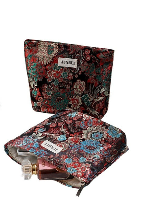 Cosbai - Zipper Makeup Pouch Bag with Floral Patterns
