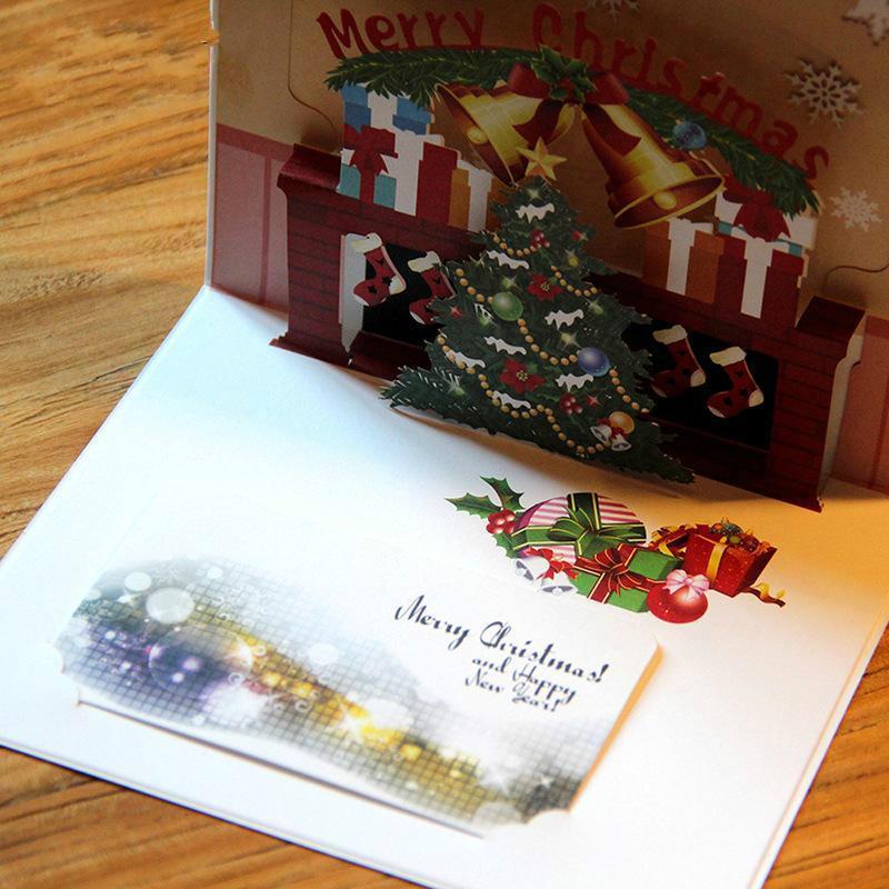 3Pcs/Lot 3D Paper Christmas Cards Navidad Postcards Folding Merry Christmas Card Decoration Natal New Year Gifts Noel Ornaments Xmas