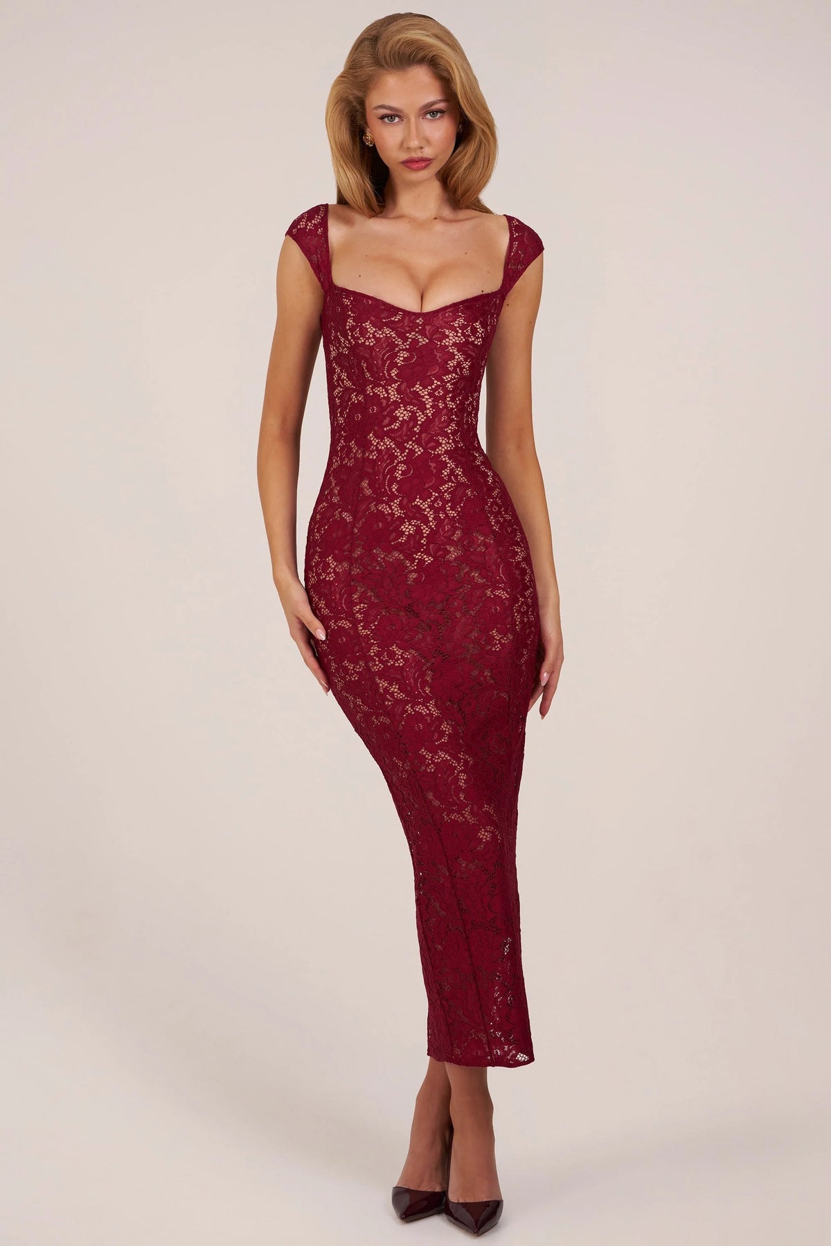 Sweetheart-Neck Maxi Dress in Cherry Red