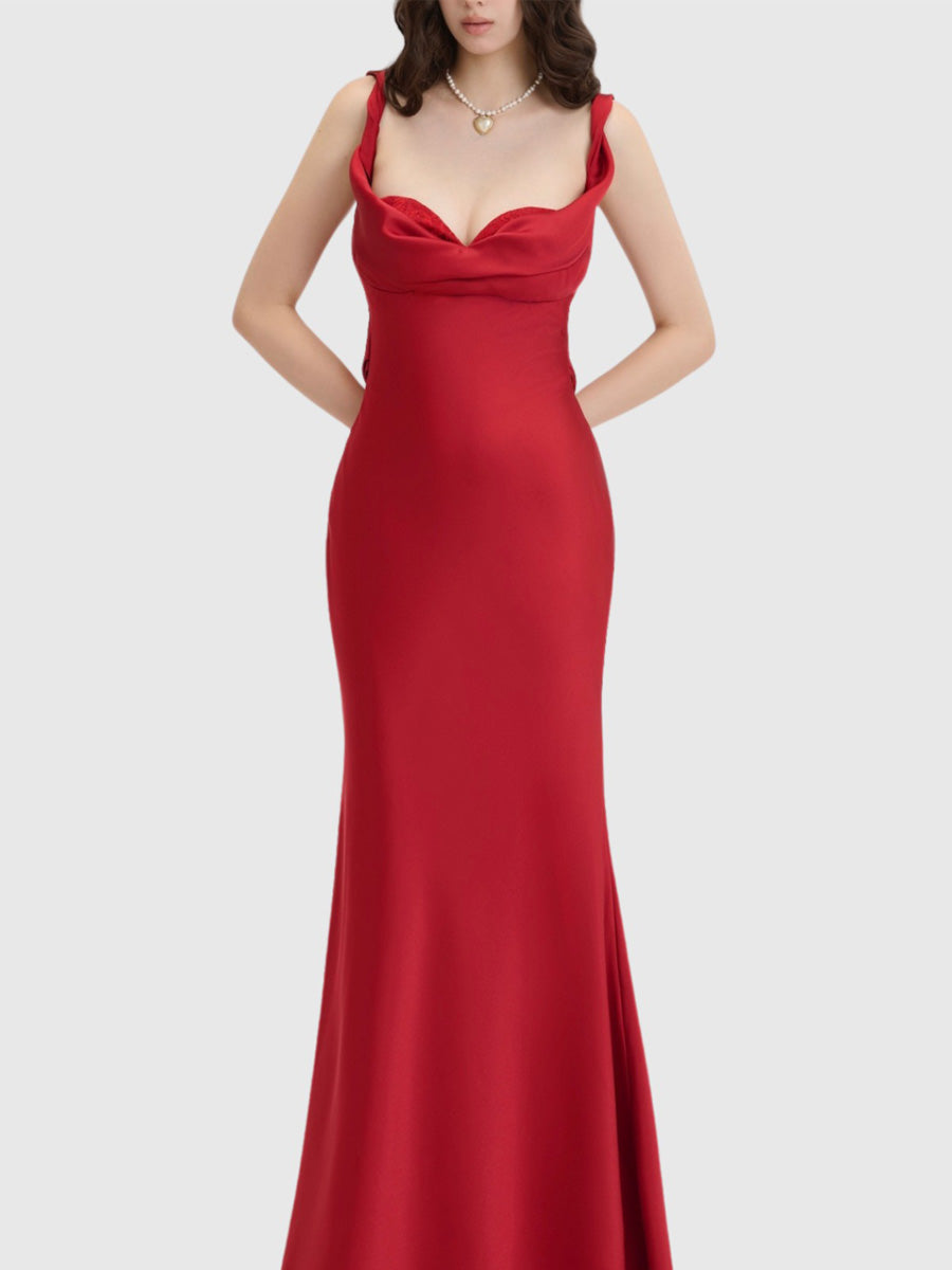 Cyra Satin Draped Maxi Dress