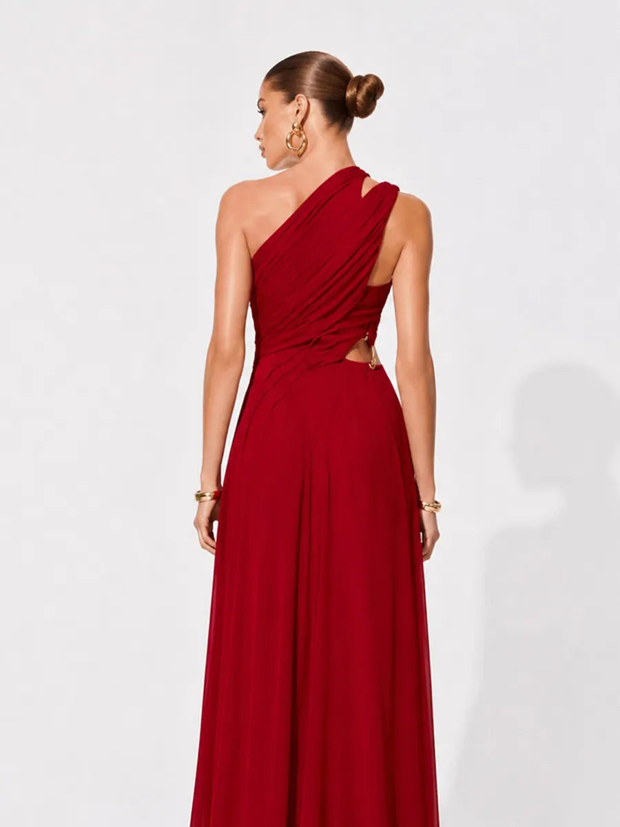Nora Pleated Cut-Out One-Shoulder Maxi Dress