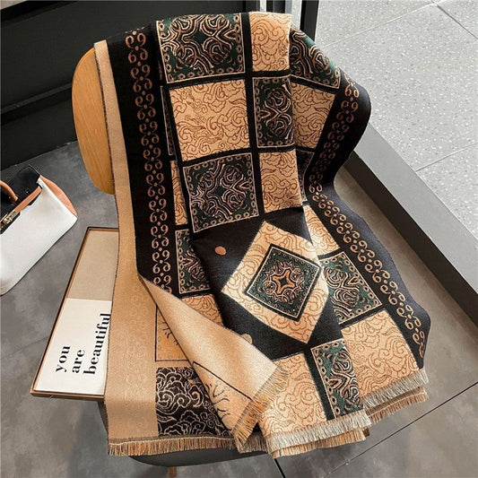 Long Thick Fleece Print Scarf