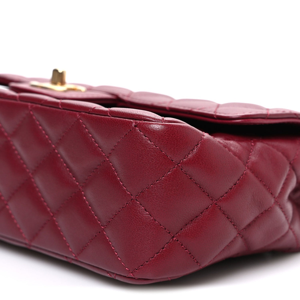 Lambskin Quilted Medium Metal Top Handle Rectangular Flap Burgundy