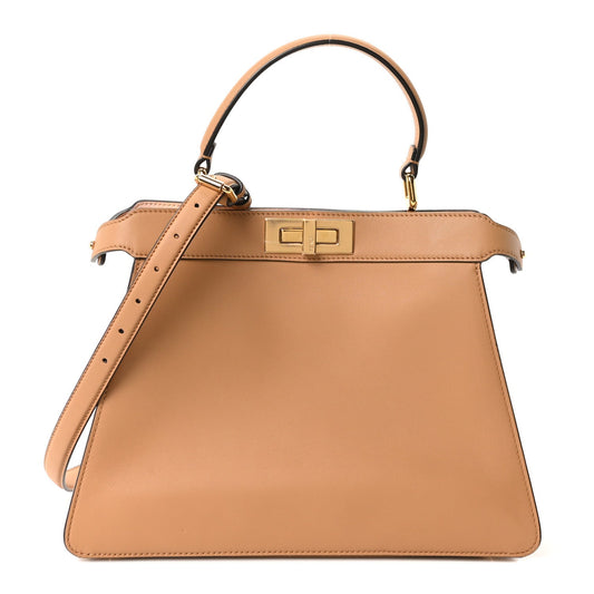 Vitello Seta Shiny Nappa Medium Peekaboo I SEE U Satchel Miele Scuro Light Rose