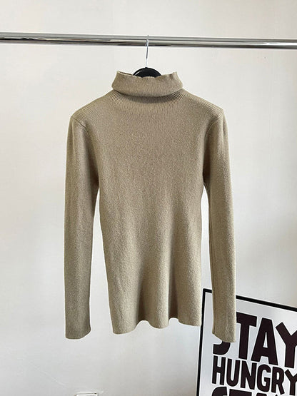 Casual Long Sleeves Skinny Solid Color High-Neck Sweater Tops