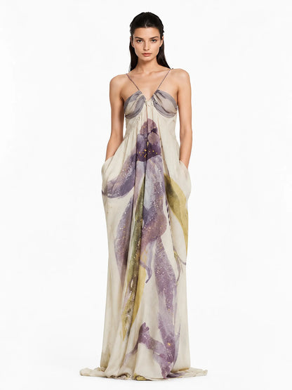Esme Printed Pleated Halter Maxi Dress