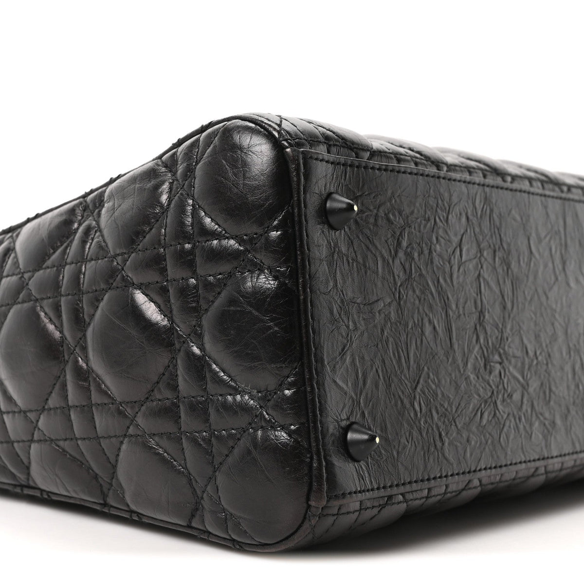 Crinkled Calfskin Cannage Medium Lady Dior Black