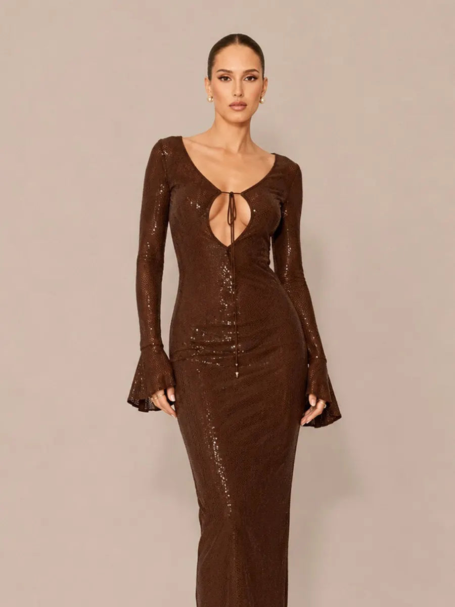 Calla Sequined V-Neck Open-Back Maxi Dress