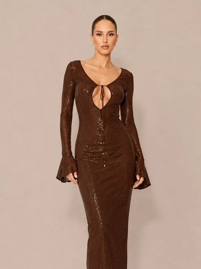 Calla Sequined V-Neck Open-Back Maxi Dress