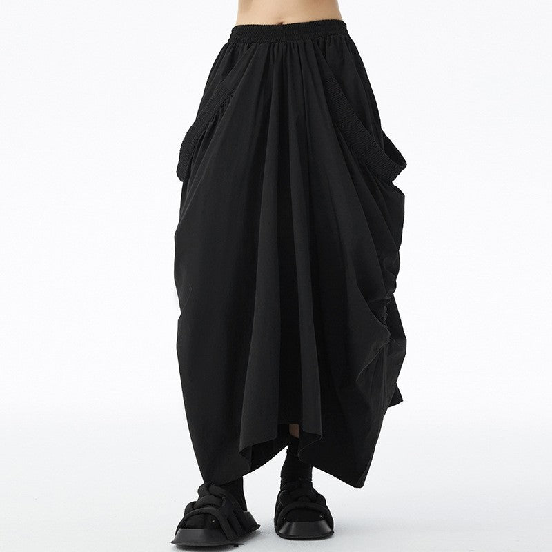 Cotton Pleated High Waist Loose Skirt