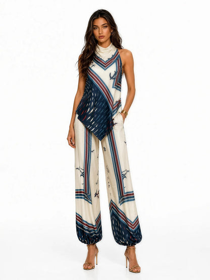 Hazel Vintage Print Halter Wide-Leg Pants Set