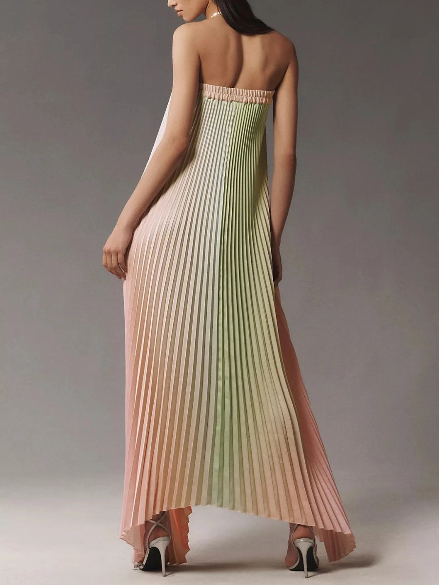 Luna Pleated Strapless Asymmetrical Maxi Dress