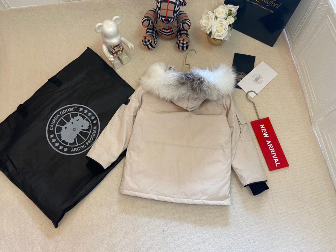 Canada Goose Children Jacket Wolf Fur Off White Polyester Cotton
