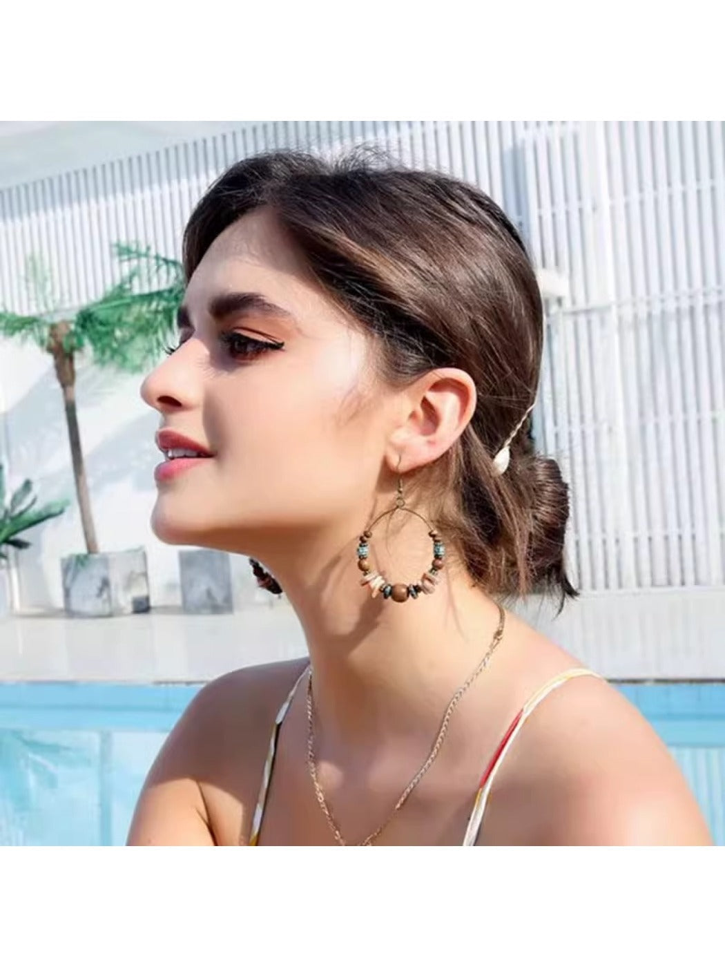 Earwish - Boho Vintage Beaded Hoop Earrings - Brown &amp; Chic