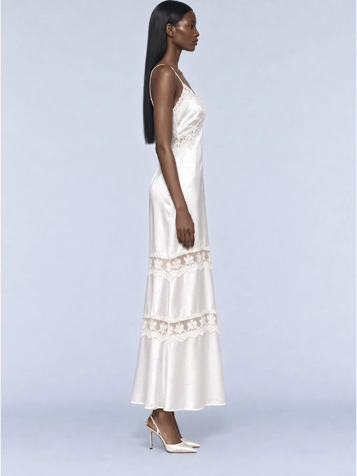Olivia Satin Lace Patchwork Maxi Dress