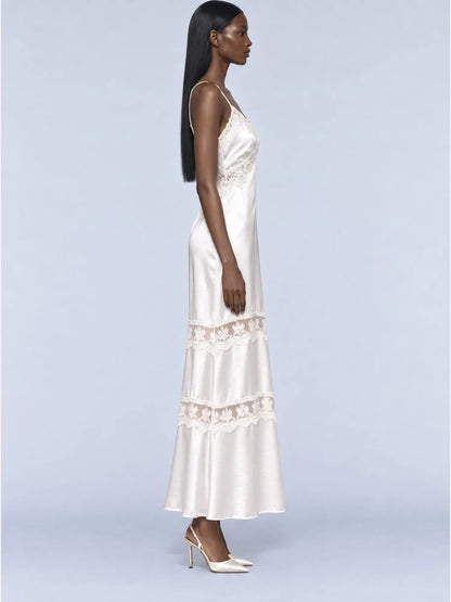 Olivia Satin Lace Patchwork Maxi Dress