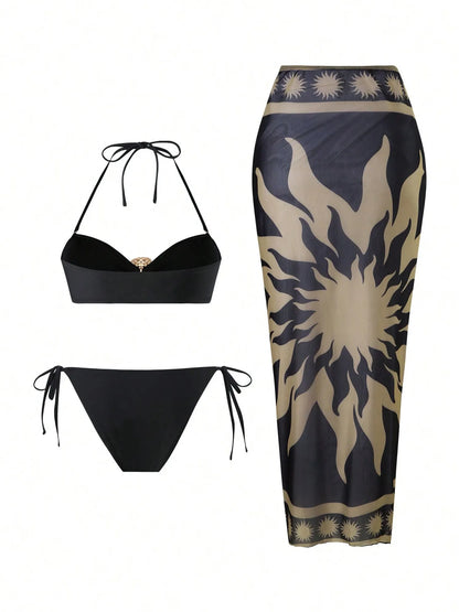 Chloe Printed Lace-Up Bikini Set