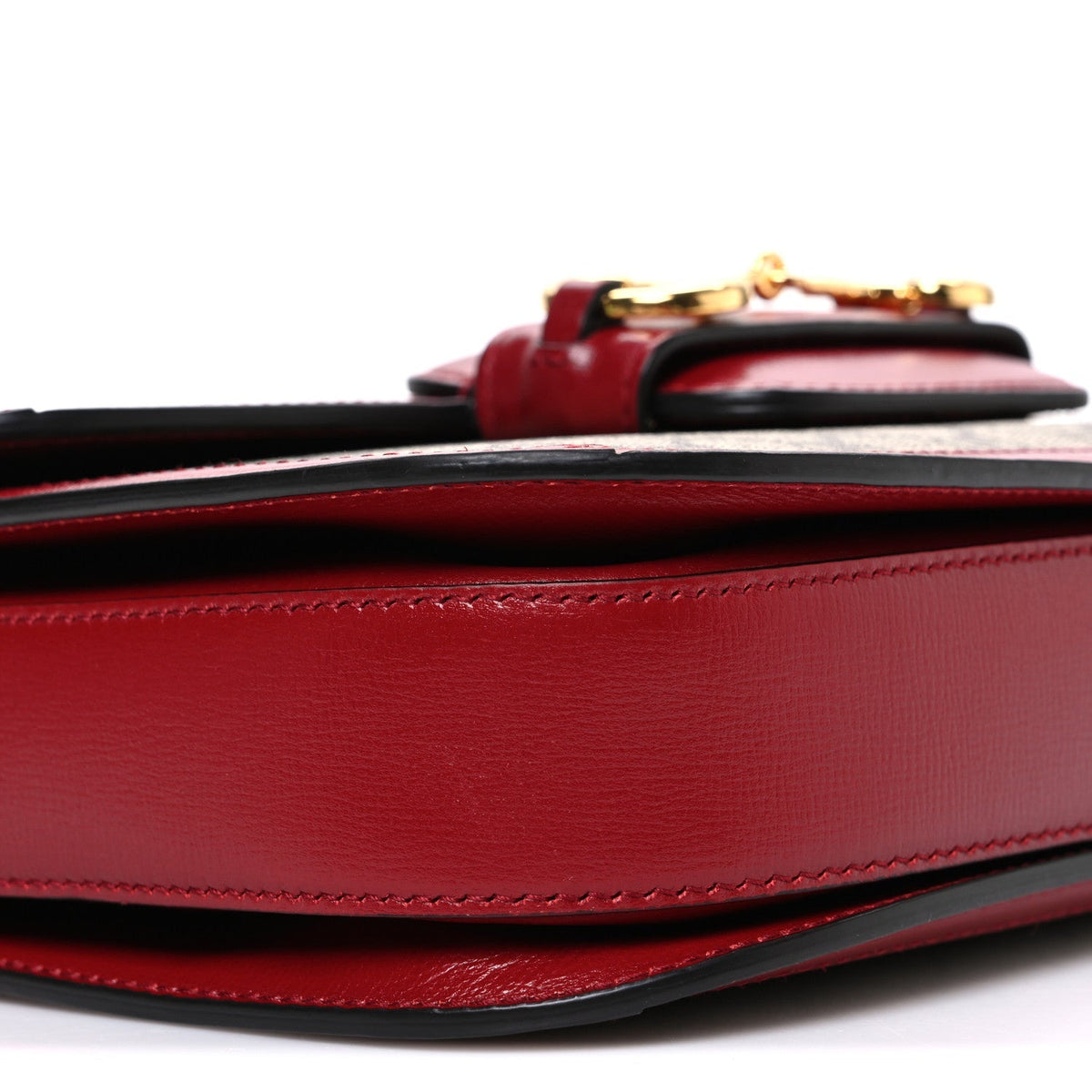 GG Supreme Monogram Azalea Calfskin Horsebit 1955 Shoulder Bag Beige Ebony New Cherry Red