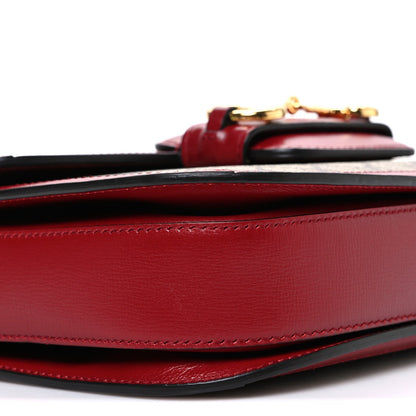 GG Supreme Monogram Azalea Calfskin Horsebit 1955 Shoulder Bag Beige Ebony New Cherry Red
