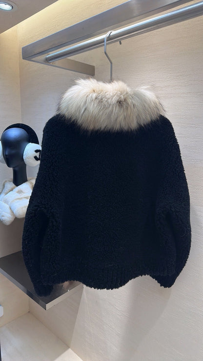 CELINE Shearling Black Coat 333249