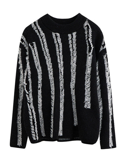 Casual Long Sleeves Loose Tasseled Round-Neck Sweater Tops