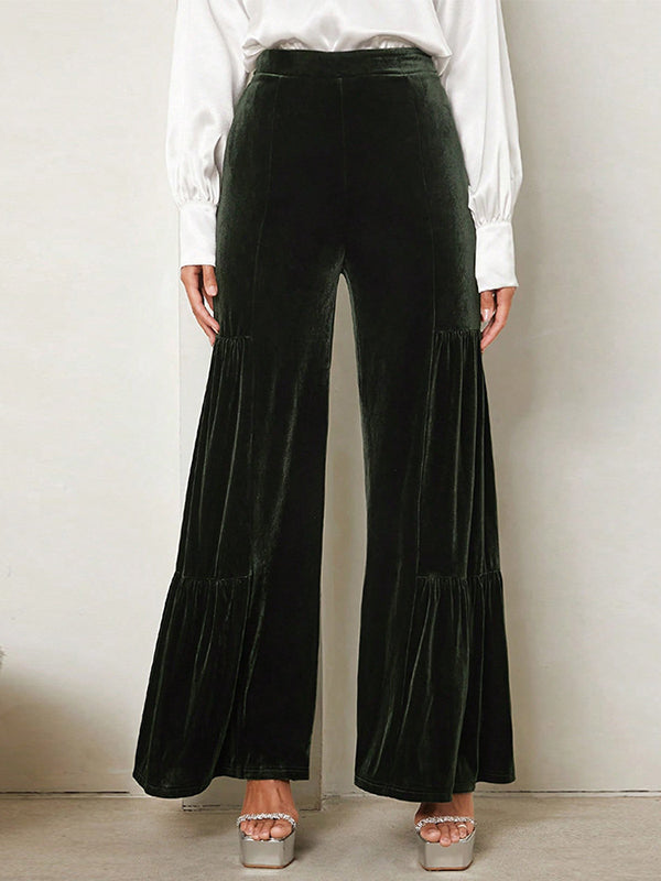 Solid Color Look-Thin Ruffled Wide Leg Pants
