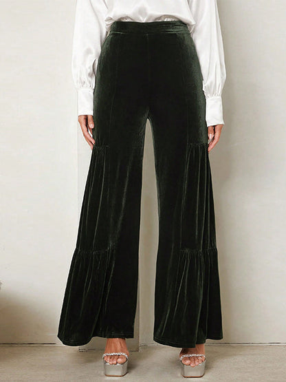 Solid Color Look-Thin Ruffled Wide Leg Pants