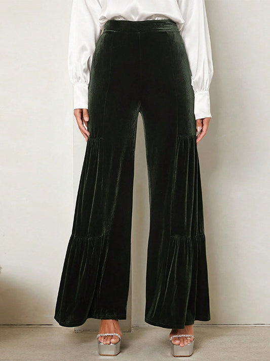 Solid Color Look-Thin Ruffled Wide Leg Pants