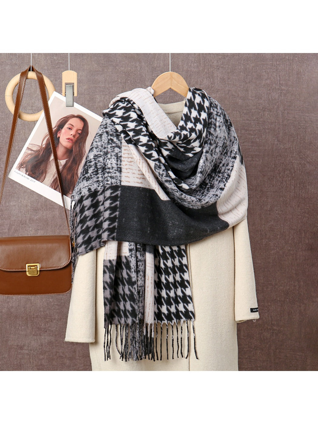 Sscarvii - Geometric Pattern Tassel Winter Scarf