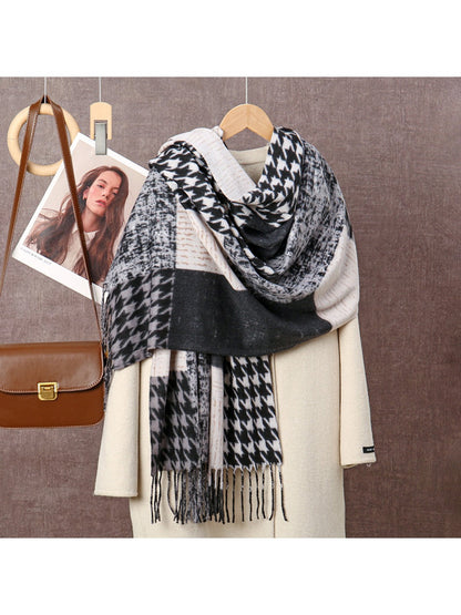 Sscarvii - Geometric Pattern Tassel Winter Scarf