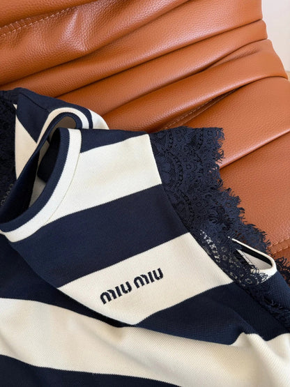 MIU NAVY DRESS WITH WIDE STRIPES 265712