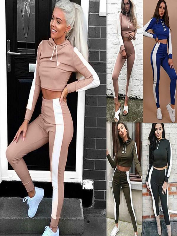 Autumn And Winter New Contrast Color Leisure Sports Suit Women'S Clothing